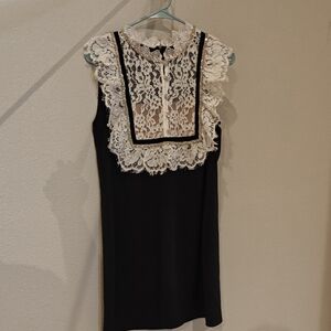 Self-Portrait Black Dress with White Lace Detail